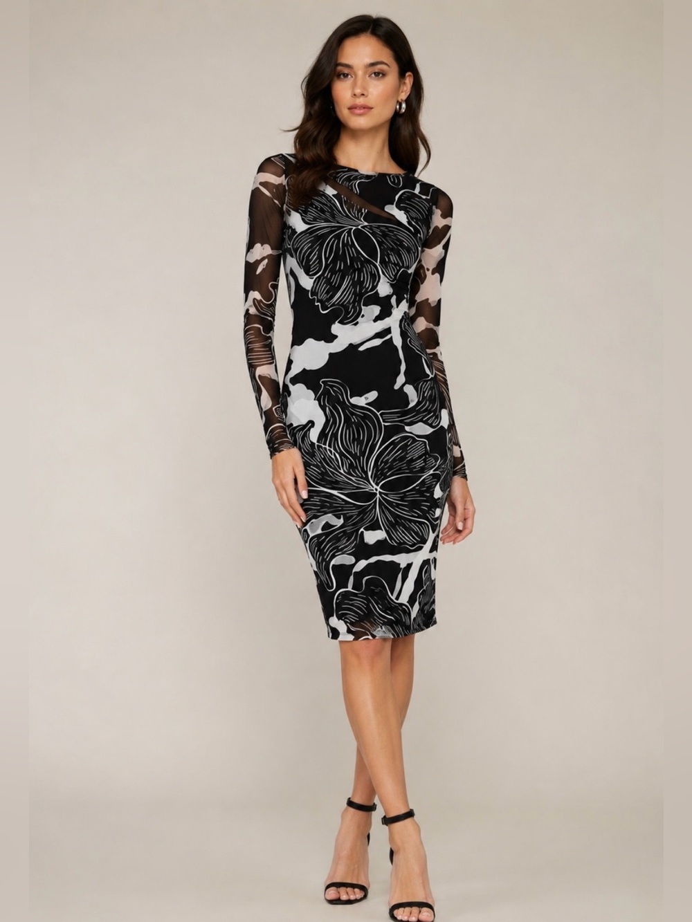 Fuzzi Made in Italy Black & White Floral Print Bodycon Dress